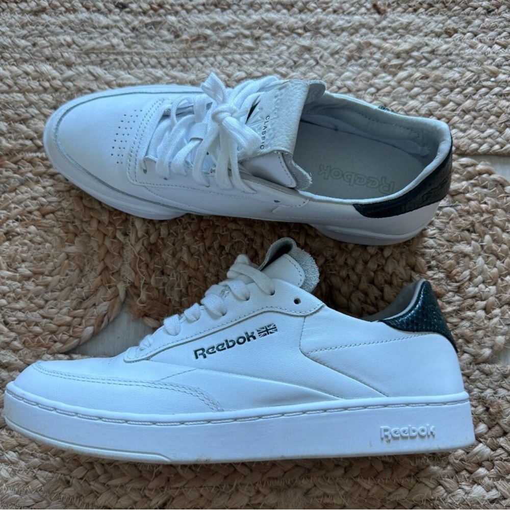 Reebok Club C Clean Leather Sneakers – White/Green Snake – US 8 – Worn Twice
